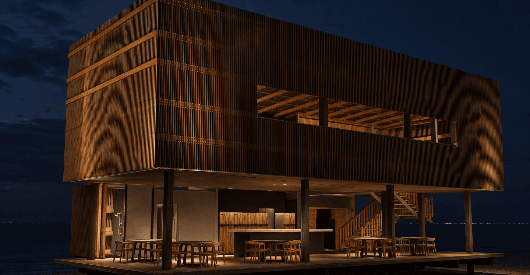 Concept lumière nocturne du Beach Club et de la guarderia Kalpana