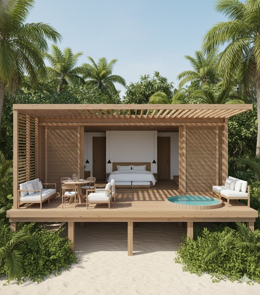 Bungalow Kalpana ouvert sur une végétation tropicale