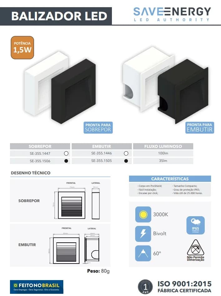 Baliseur encastré carré SaveEnergy SE-355