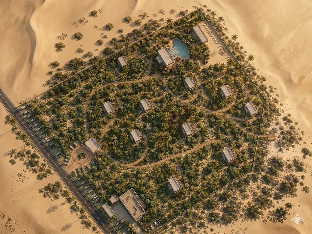 Vue aérienne du master plan paysager de Kalpana
