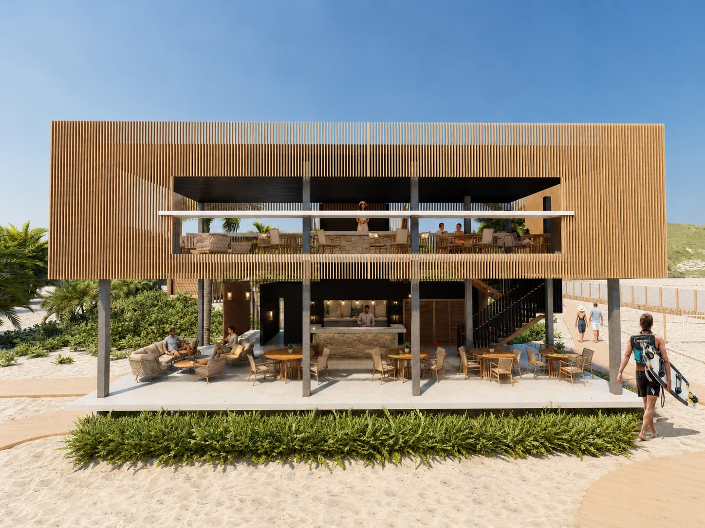 Club de plage, détail de la façade