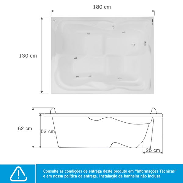 Vue cotée de la baignoire d'hydromassage Astra Nobile Maggiore deux places